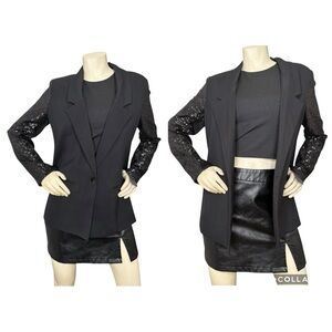 MOSSIMO Black Sequin Sleeve Single Button Blazer Jacket, L